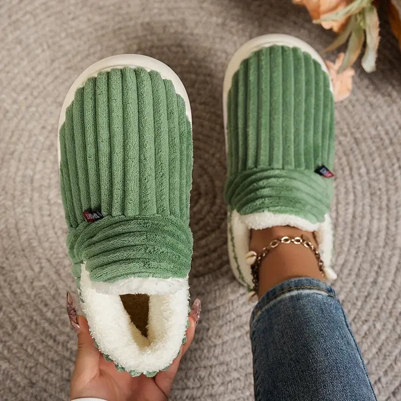 Lily Donna Chaussons – Pantoufles in Velluto Côtelé con Doublure Fourrure & Semelle Antidérapante