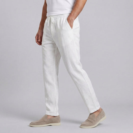 Pantaloni Uomo in misto lino, taglio ampio casual
