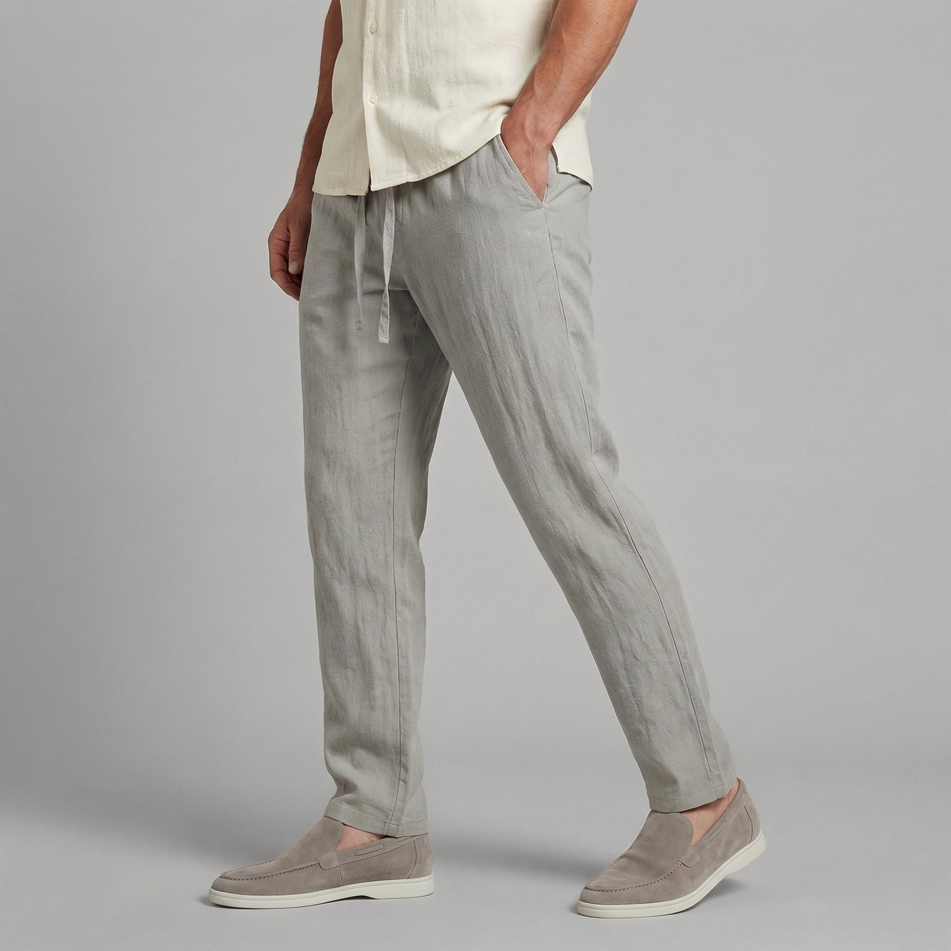 Pantaloni Uomo in misto lino, taglio ampio casual — vista 4