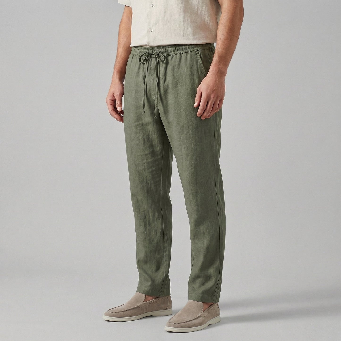 Pantaloni Uomo in misto lino, taglio ampio casual — vista 5