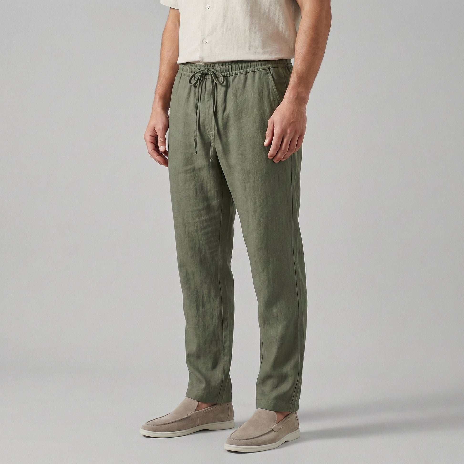 Pantaloni Uomo in misto lino, taglio ampio casual — vista 5