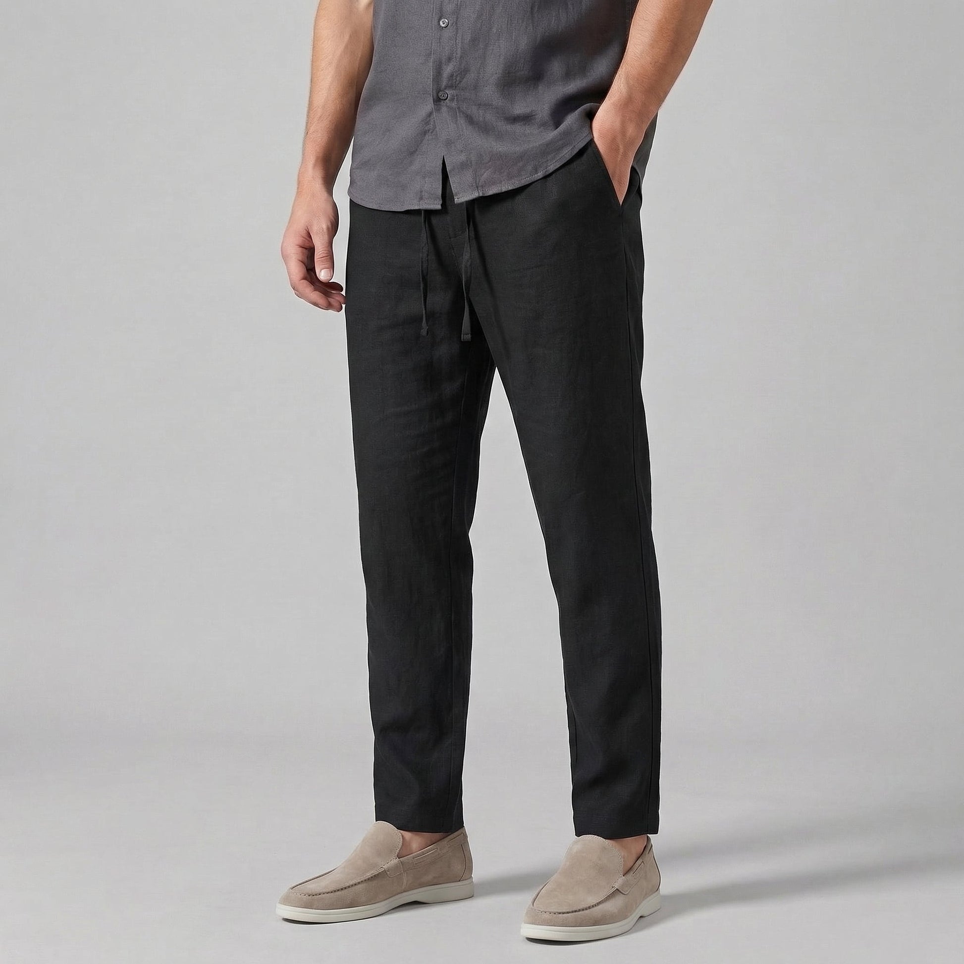 Pantaloni Uomo in misto lino, taglio ampio casual — vista 6