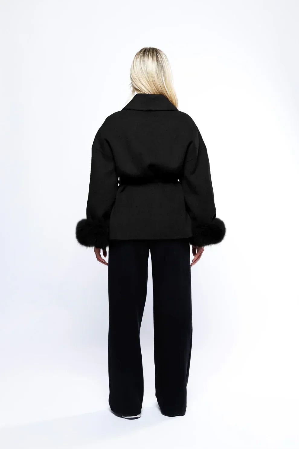 Livia Cappotto Luxe Donna – Giacca Inverno Elegante con Manches in Faux Fur & Ceinture