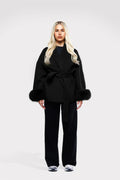 Livia Cappotto Luxe Donna – Giacca Inverno Elegante con Manches in Faux Fur & Ceinture