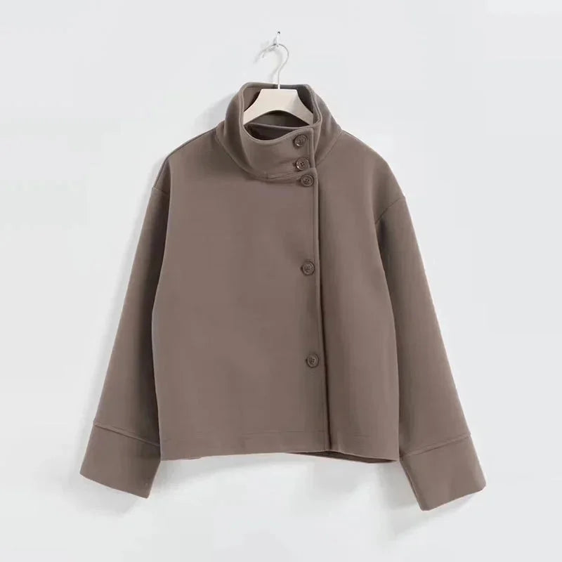Julie Cappotto Court Donna – Col Montant Elegante, Tissu Morbido & Style Moderne