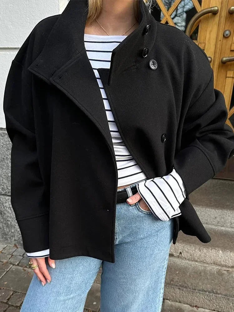 Julie Cappotto Court Donna – Col Montant Elegante, Tissu Morbido & Style Moderne