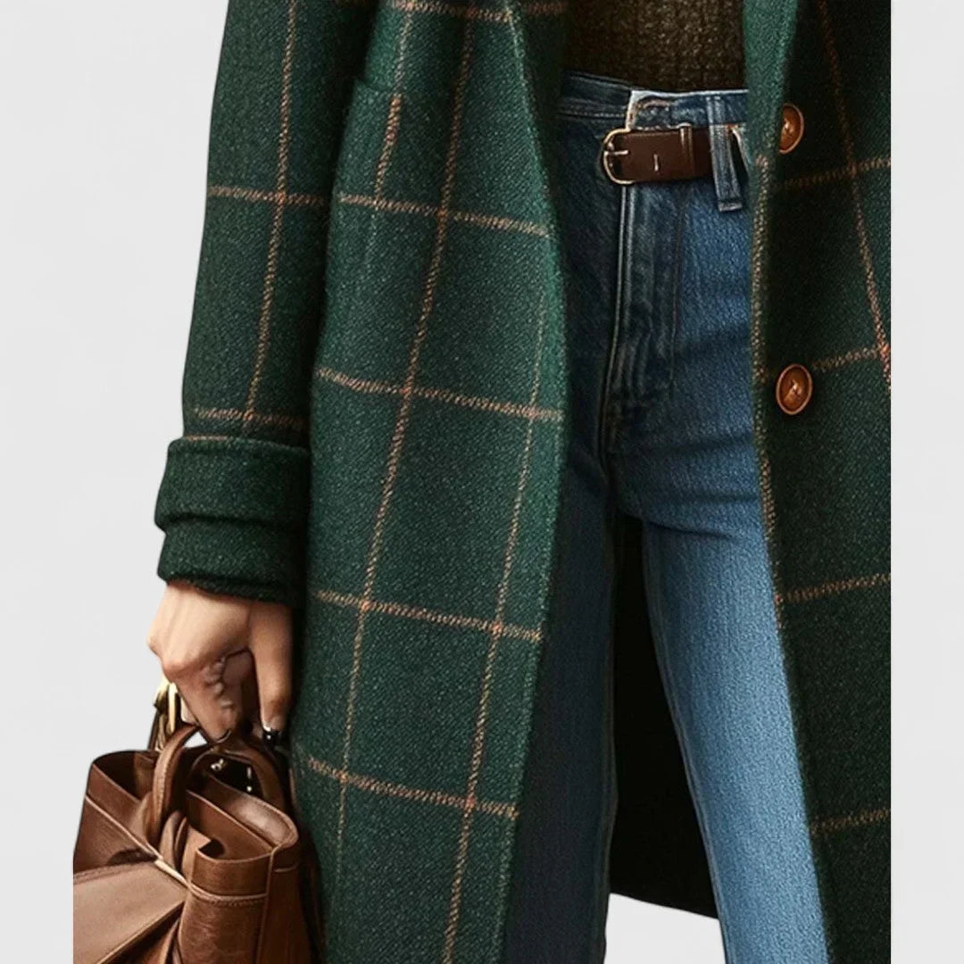 Jaziel Cappotto Donna a Carreaux Verts – Linea Elegante, Chaleur Hivernale & Style Intemporel