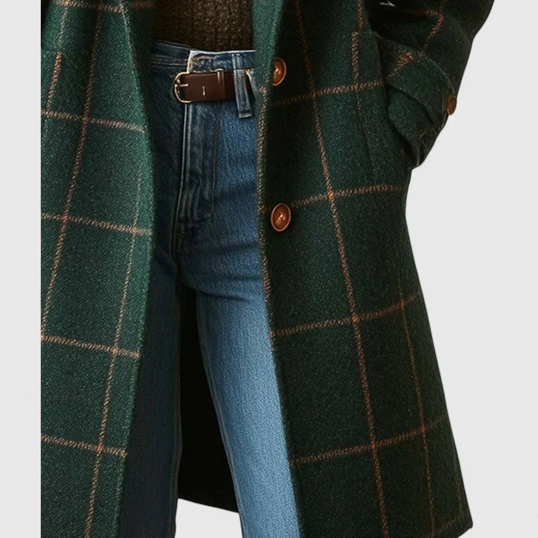 Jaziel Cappotto Donna a Carreaux Verts – Linea Elegante, Chaleur Hivernale & Style Intemporel