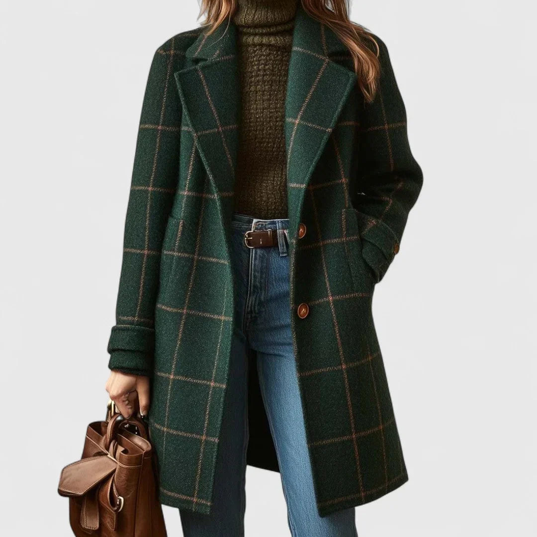 Jaziel Cappotto Donna a Carreaux Verts – Linea Elegante, Chaleur Hivernale & Style Intemporel
