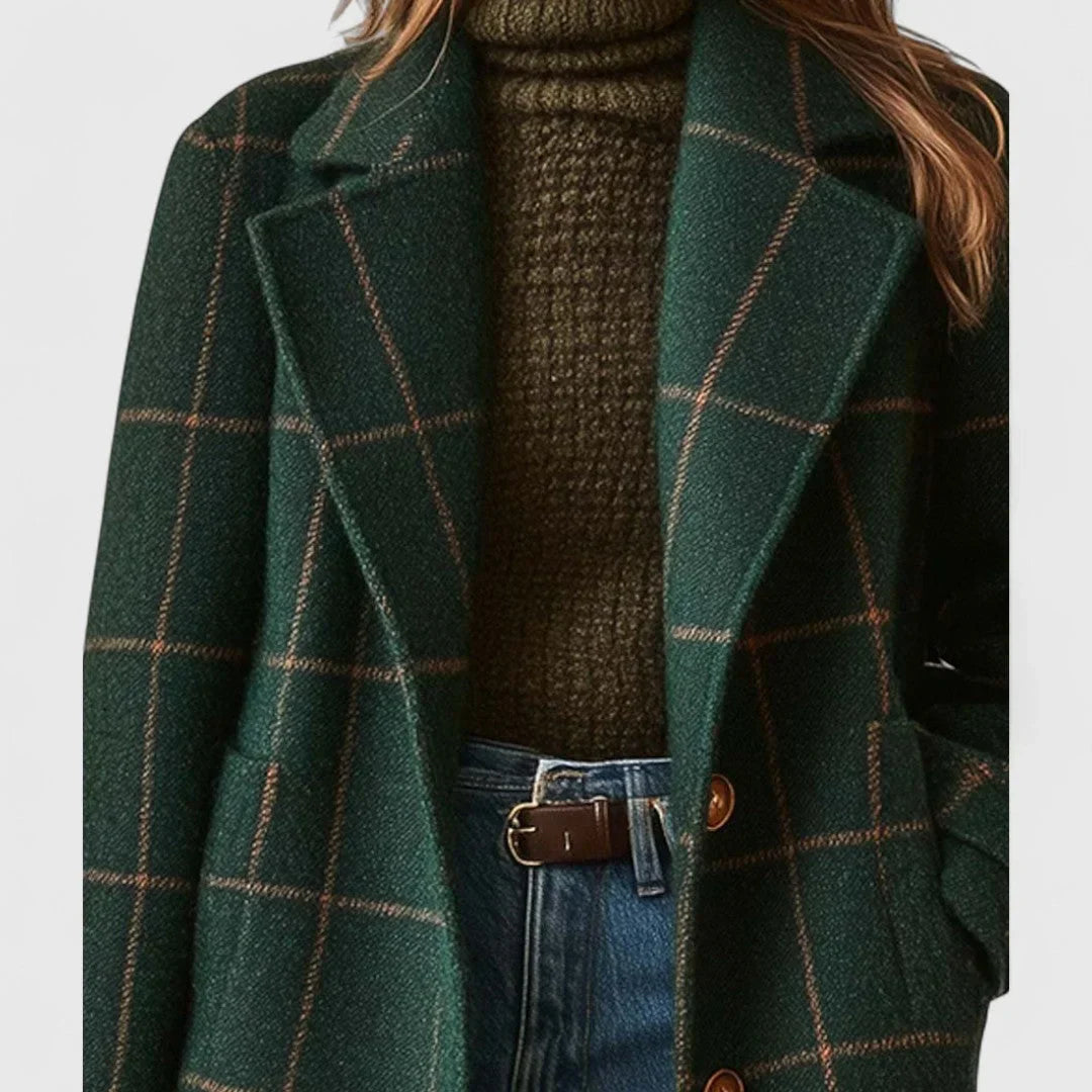 Jaziel Cappotto Donna a Carreaux Verts – Linea Elegante, Chaleur Hivernale & Style Intemporel