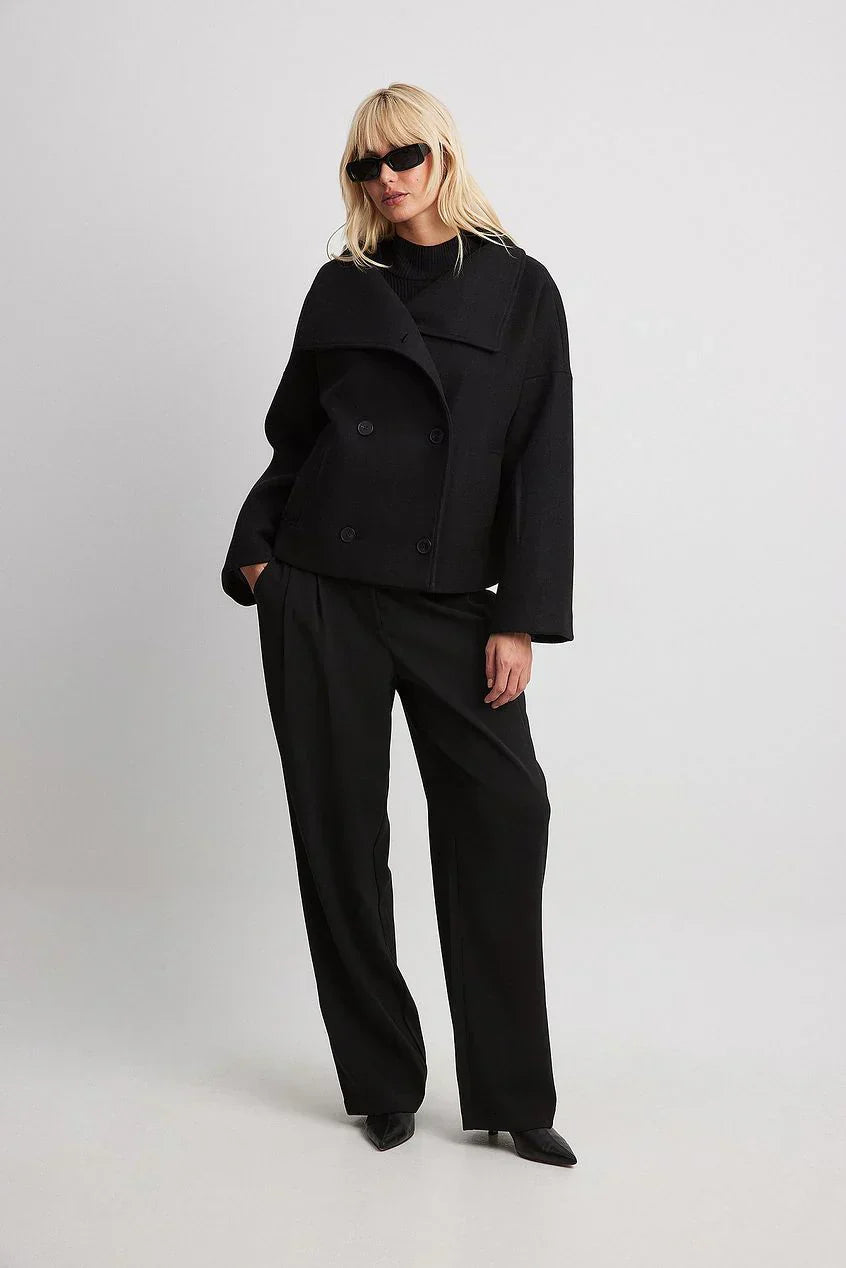 Zhane Cappotto Donna in Lana Mélangée – Giacca Oversize Croisée Chaude con Linea Structurée Elegante