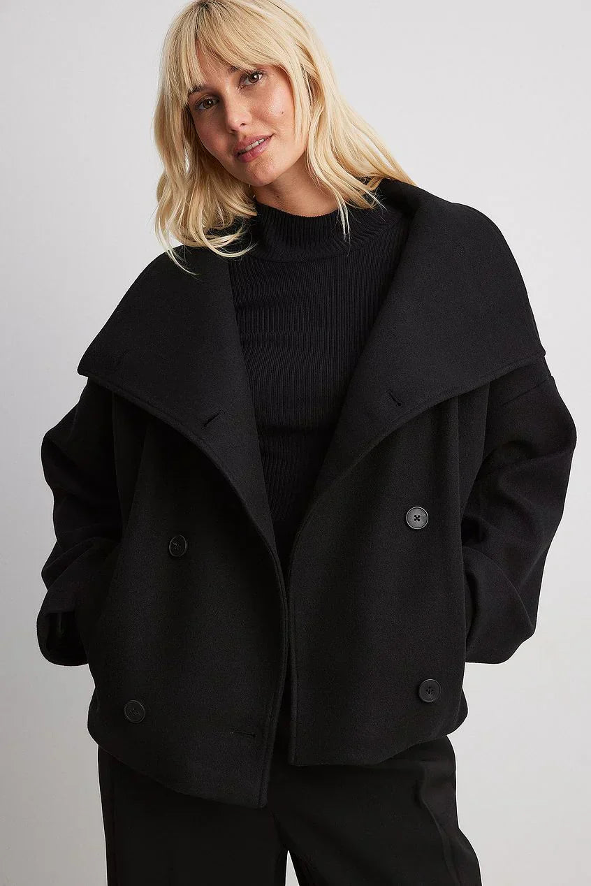Zhane Cappotto Donna in Lana Mélangée – Giacca Oversize Croisée Chaude con Linea Structurée Elegante