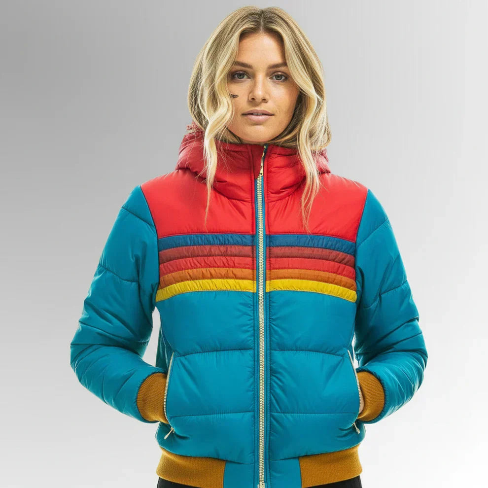 Scarlett Doudoune Donna Rétro – Cappotto d’Inverno Multicolore con Capuche e Fermeture Éclair