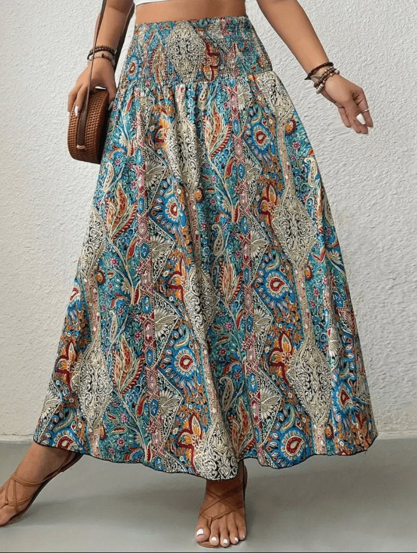 Serenity Gonna Maxi Donna – Gonna lunga Bohémien a Linea Svasata con Stampa Nomade