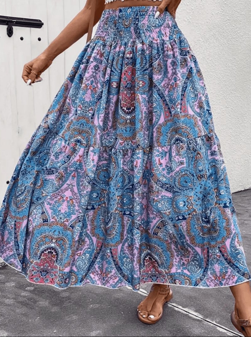 Serenity Gonna Maxi Donna – Gonna lunga Bohémien a Linea Svasata con Stampa Nomade
