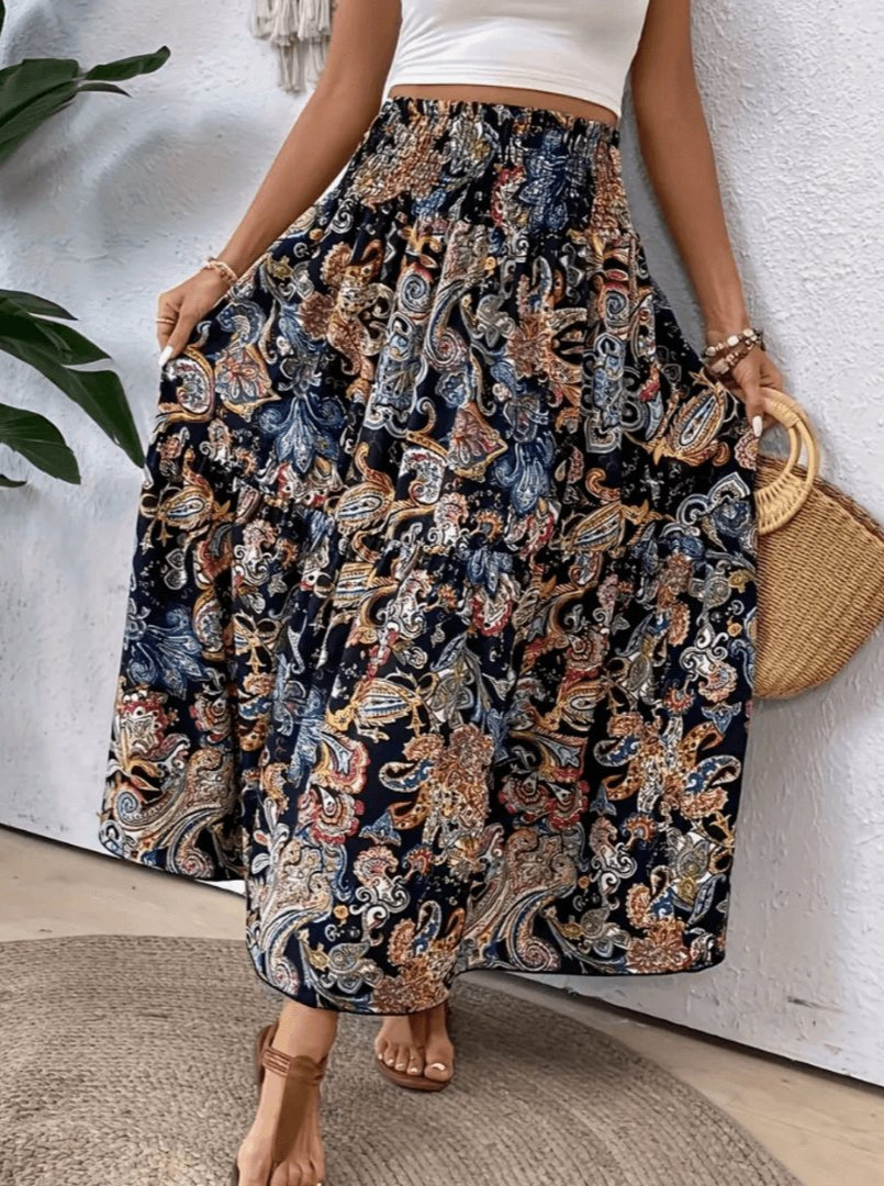 Serenity Gonna Maxi Donna – Gonna lunga Bohémien a Linea Svasata con Stampa Nomade