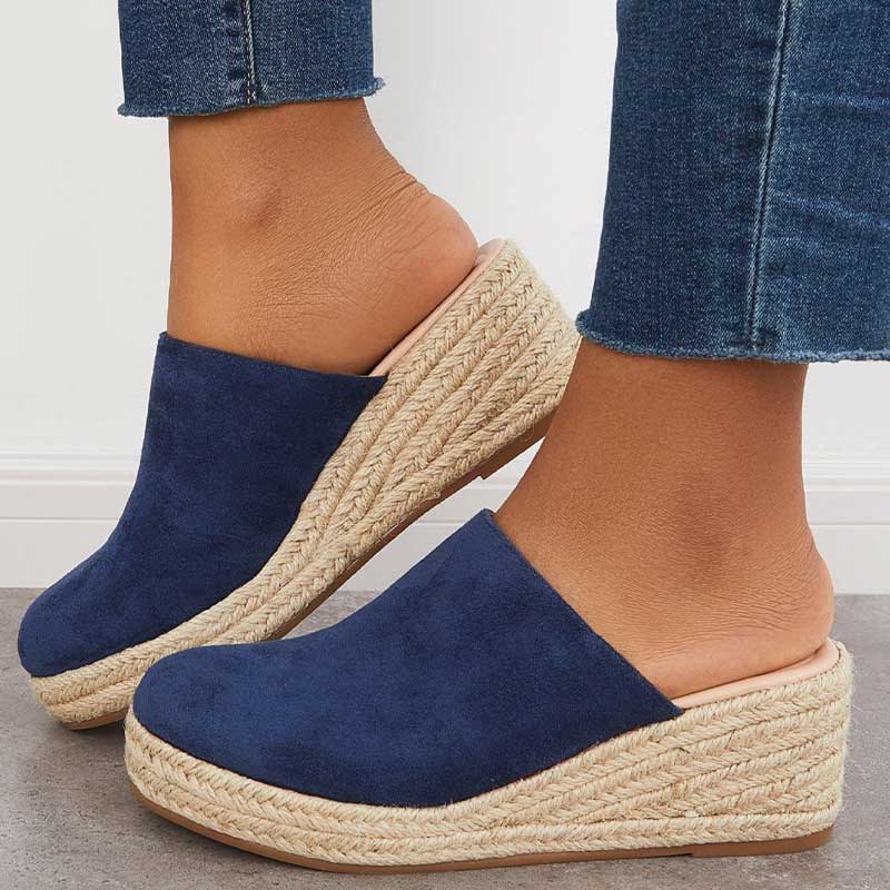 Mika Mules Compensées Donna – Bleu Marine, Style Espadrille Chic & Comfort Optimal