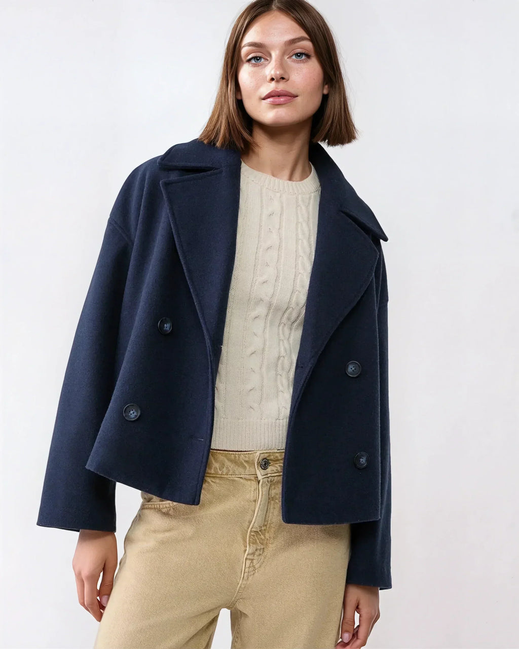 Vanessa Giacca Donna – Giacca Courte Croisée in Lana Elegante & Chaude per l’Inverno