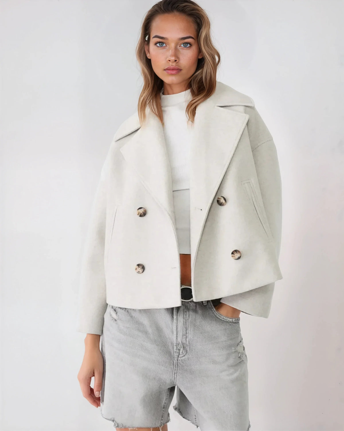 Vanessa Giacca Donna – Giacca Courte Croisée in Lana Elegante & Chaude per l’Inverno