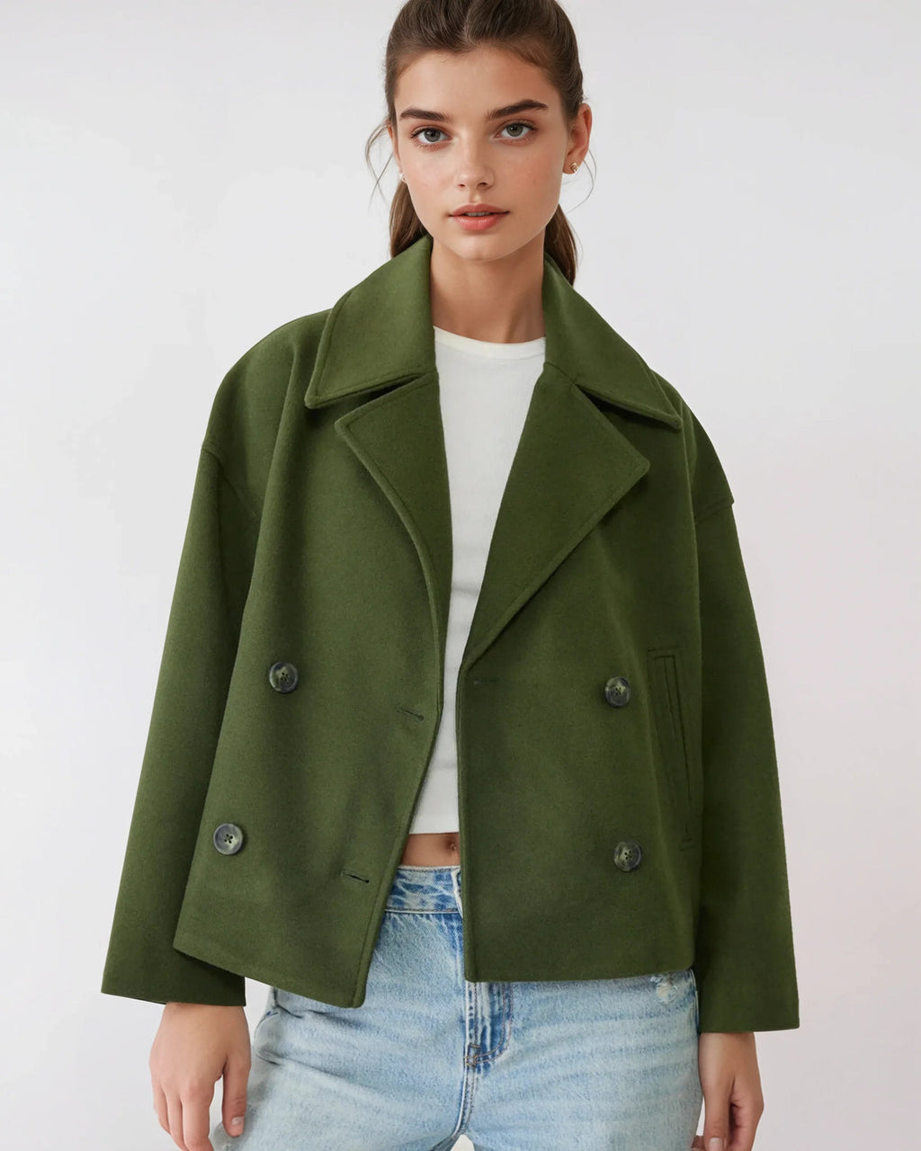 Vanessa Giacca Donna – Giacca Courte Croisée in Lana Elegante & Chaude per l’Inverno