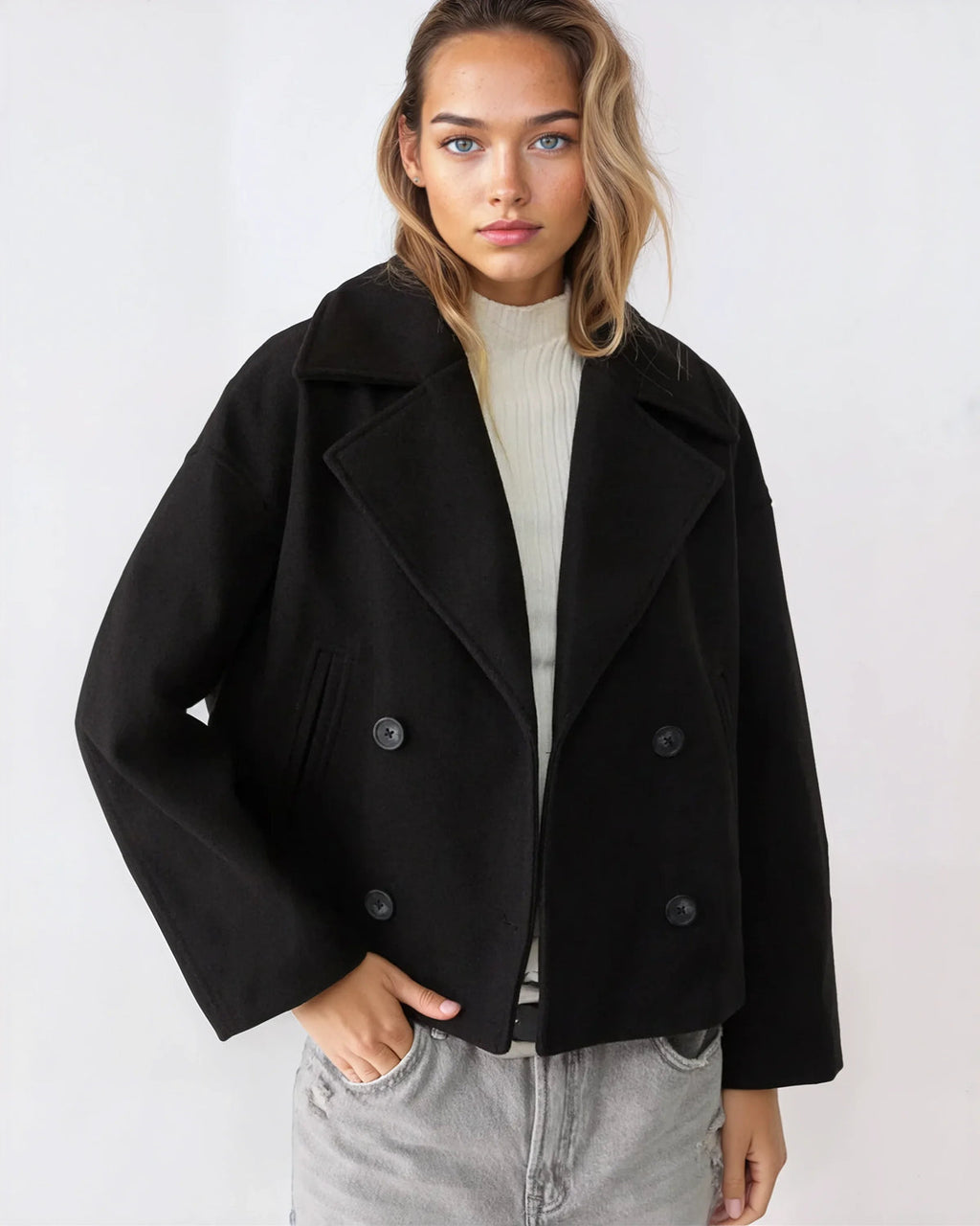Vanessa Giacca Donna – Giacca Courte Croisée in Lana Elegante & Chaude per l’Inverno