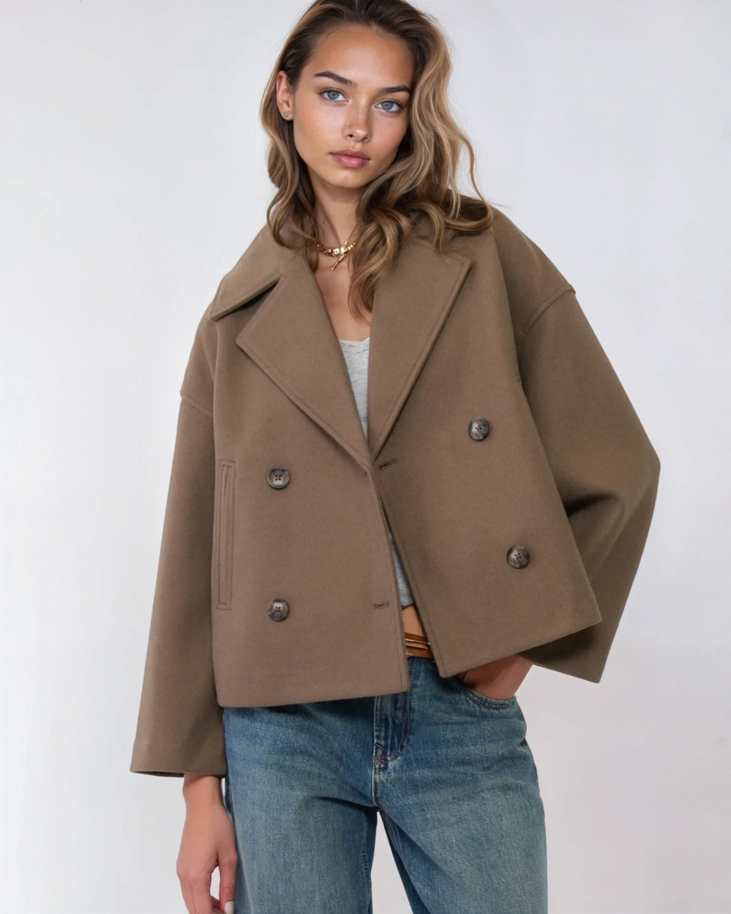 Vanessa Giacca Donna – Giacca Courte Croisée in Lana Elegante & Chaude per l’Inverno