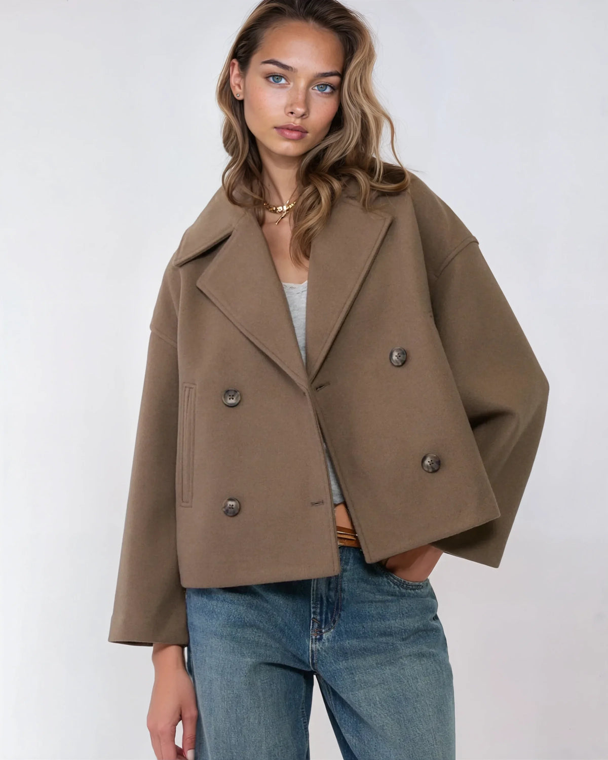 Vanessa Giacca Donna – Giacca Courte Croisée in Lana Elegante & Chaude per l’Inverno